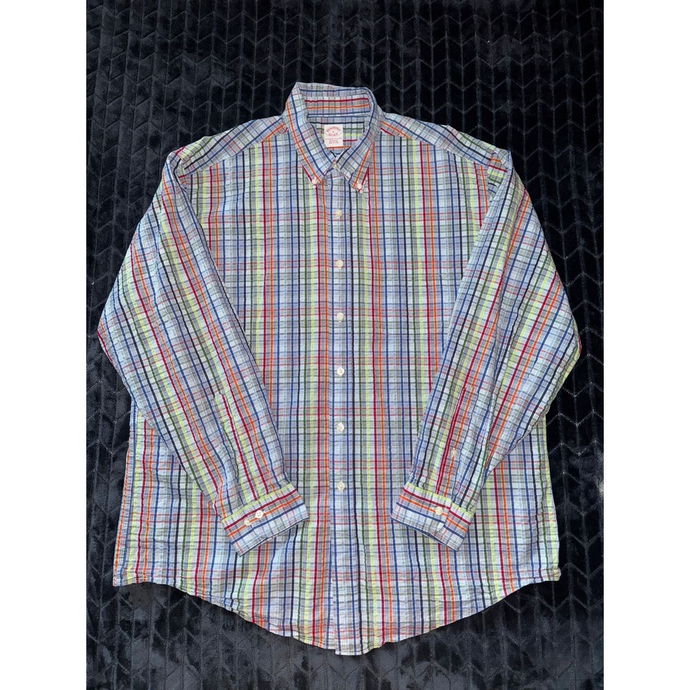 Brooks Brothers Mens Plaid Button Down Shirt‎ Regular Fit Cotton Size XL